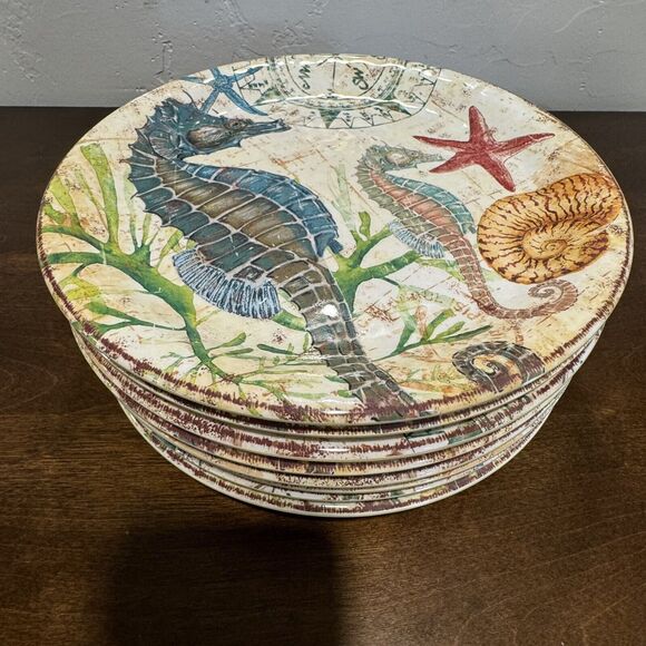 Pier 1 Imports Set of 8 Melamine 9" Lunch Salad Plates - Spikey the Seahorse - Picture 3 of 9